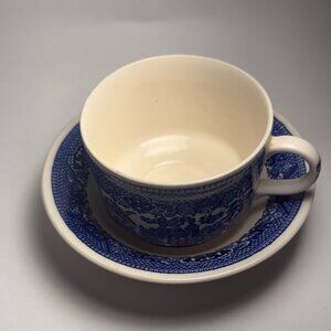 Vintage Blue Willow Cup &‎ Saucer Bowl Set Unmarked English Transferware 5.5”